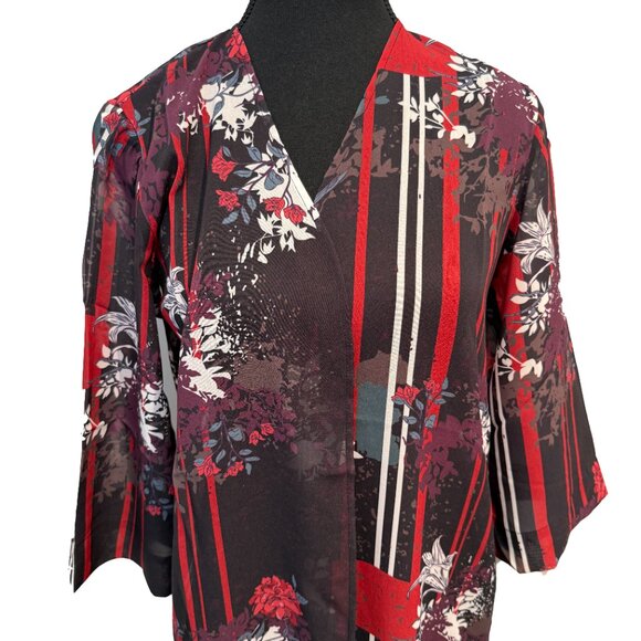 NWOT Colleen Lopez Floral Striped Robe Kimono Open Front Long Size XS - Picture 3 of 6